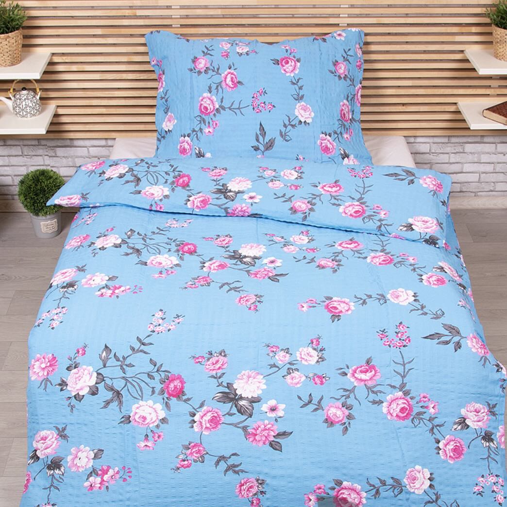 Krepové povlečení De Luxe 140x200/70x90 cm - Růže modrá