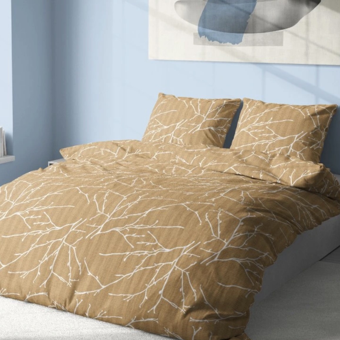 Krepové povlečení De Luxe 140x200/70x90 cm - Větvičky béžové