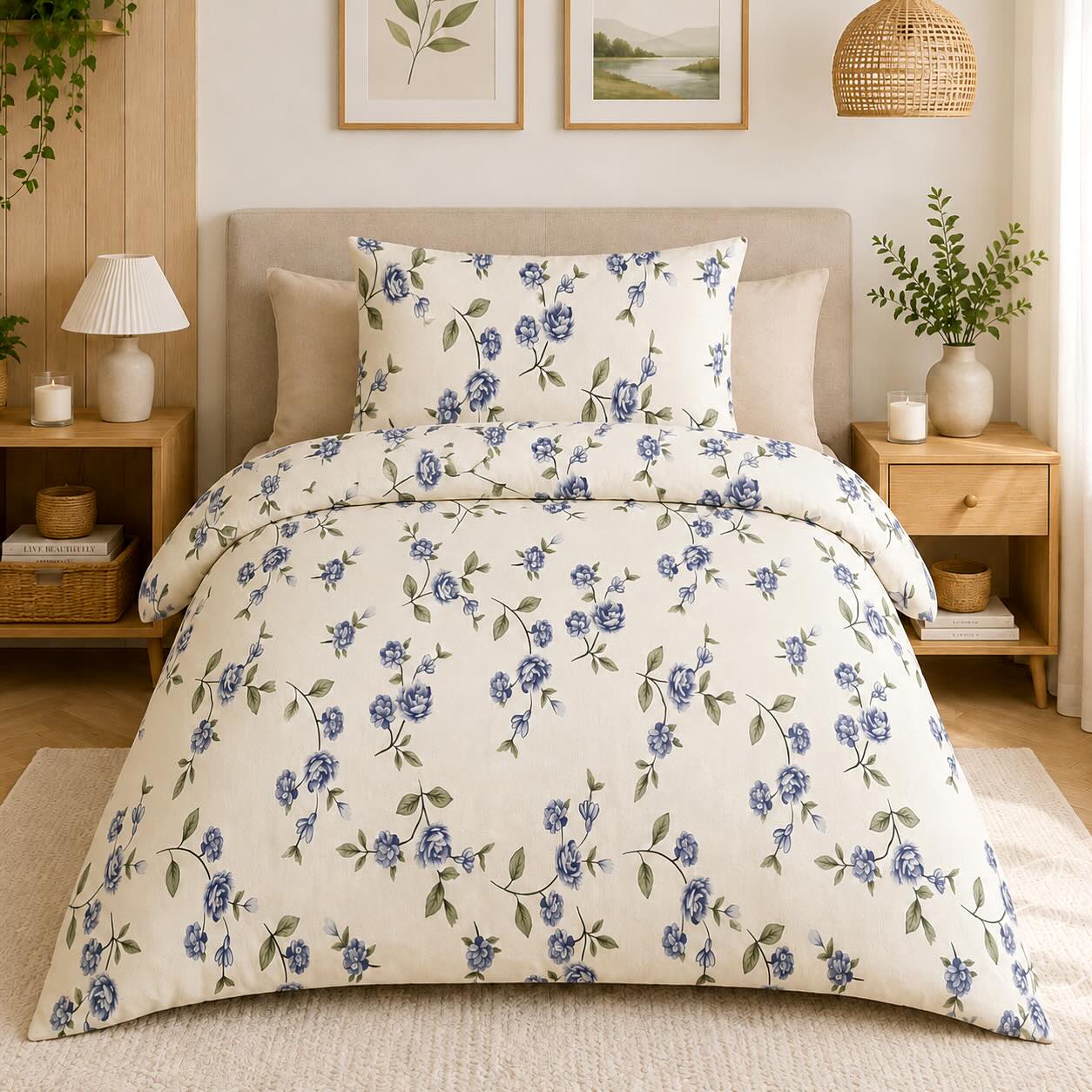 4dílné Ložní povlečení ze 100% hladké bavlny renforcé Blue Rose 2+2